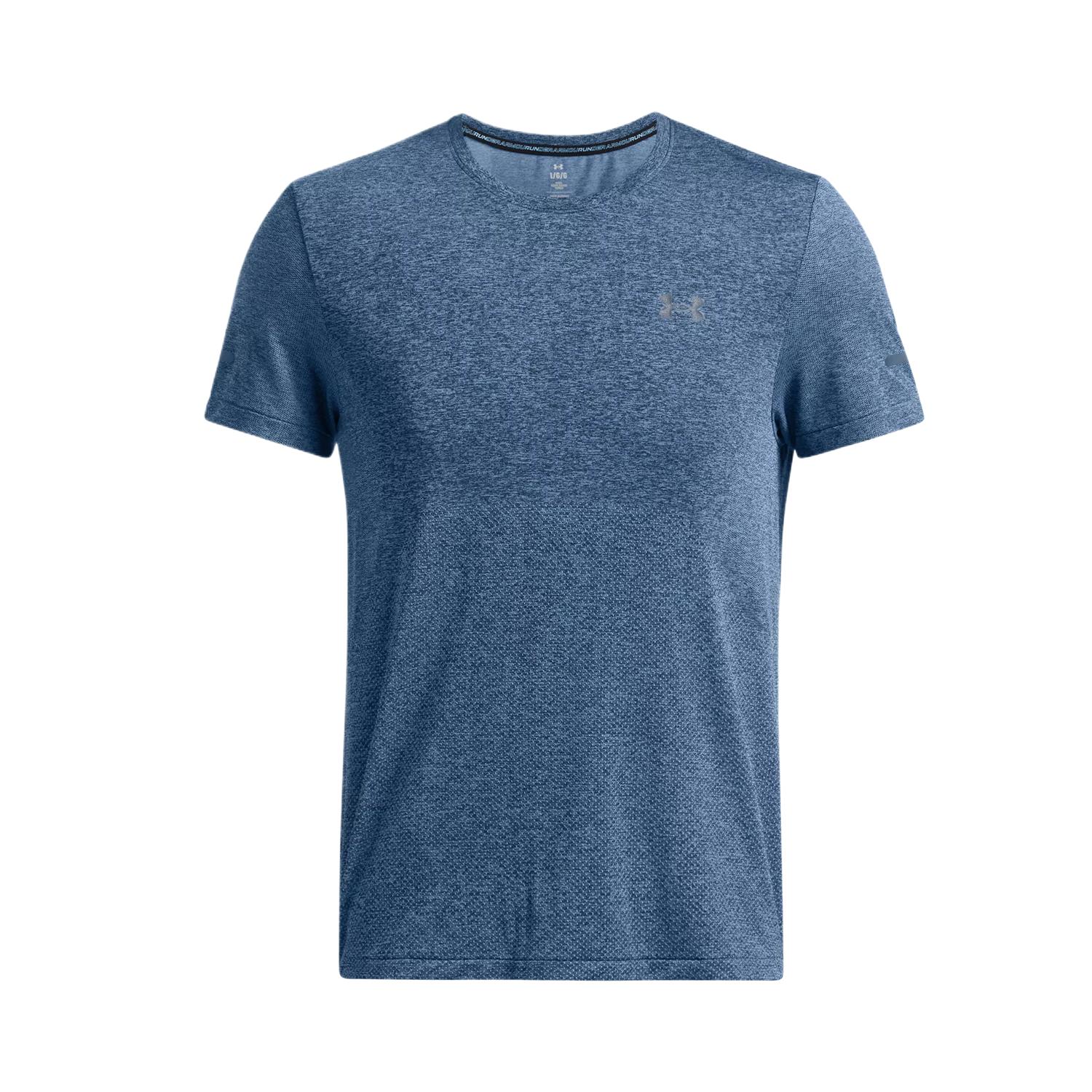 

Under Armour Бесшовная футболка с логотипом в стиле колор-блок, удобная, в морском стиле, с коротким рукавом, мужская, синяя 1375692-465 XL