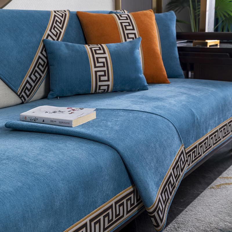 Four Seasons Universal New Chinese Sofa Cushion Chenille Minimalist Anti Slip Seat Cushion Comfortable Breathable Cover Cloth