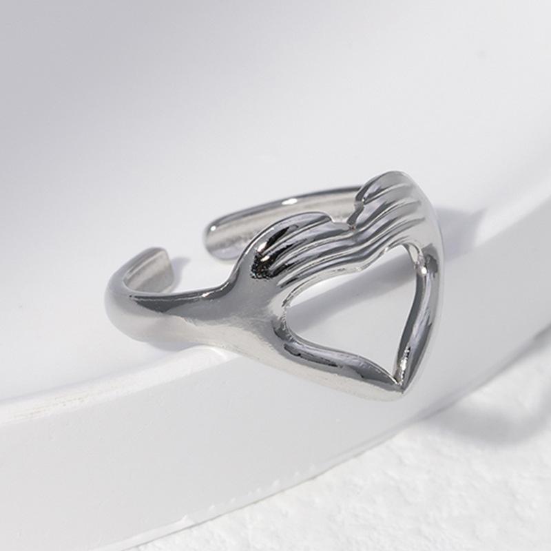European and American Titanium Steel Ring Women's Heart-shaped Niche Simple Non-fading Open Ring