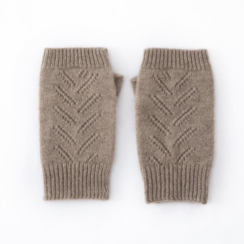 Women's 100% Pure Cashmere Half-Finger Knit Gloves - Warm & Simple Solid Color Design