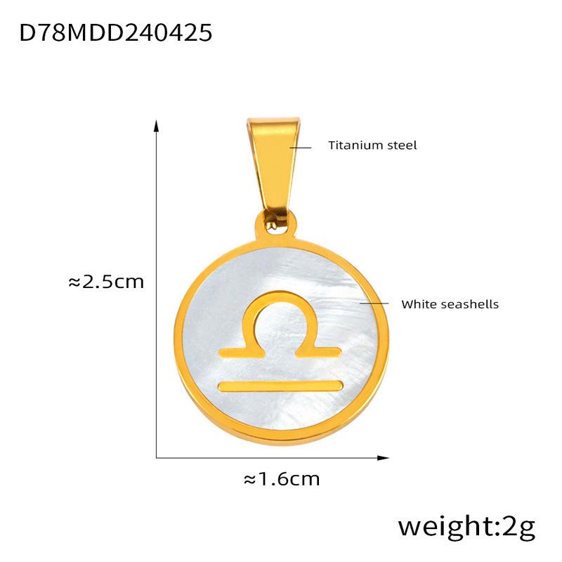 18K Gold Titanium Steel Constellation Pendant - Round, Versatile, Simple Design with Shell Accents, European and American Style Jewelry.