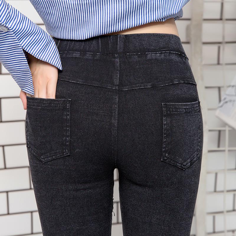 GMXIA Spring and Autumn Large-sized Leggings for Women, Snowflake Sand-washed Imitation Denim Leggings for Outerwear