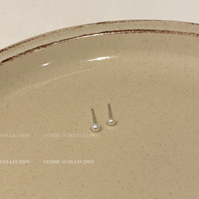 

S925 Sterling Silver Needle Natural Freshwater Pearl Ear Studs Female Removal-Free before Sleep Mini Ear-Caring Earrings Eardrops 2mm pearl stud earrings-Silver Needle