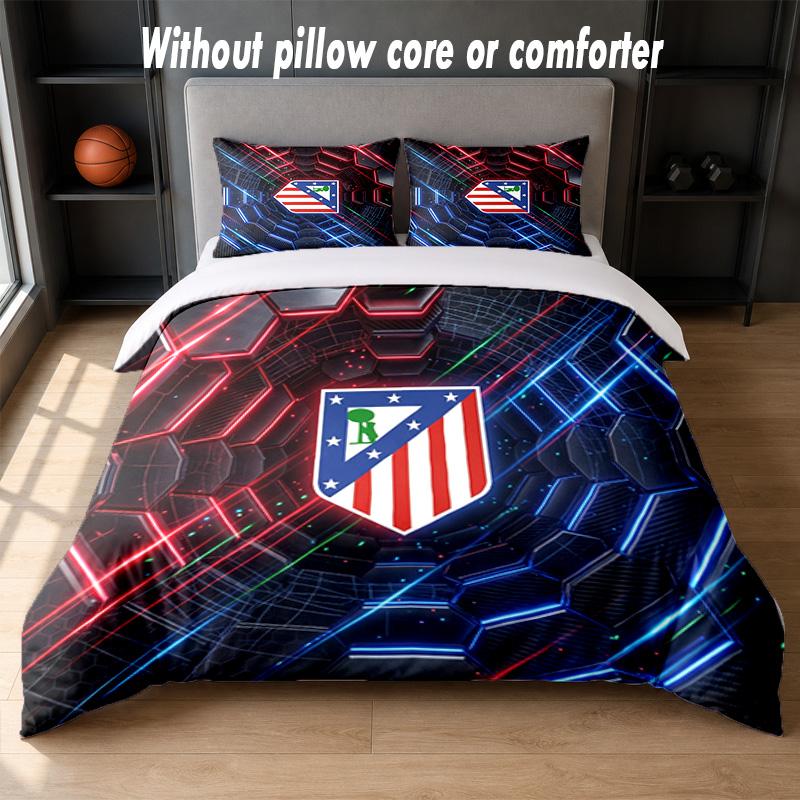 Set Biancheria da Letto Design Atletico Madrid 1 Copripiumino + 2 Federe Morbido Traspirante Biancheria da Letto per la Casa