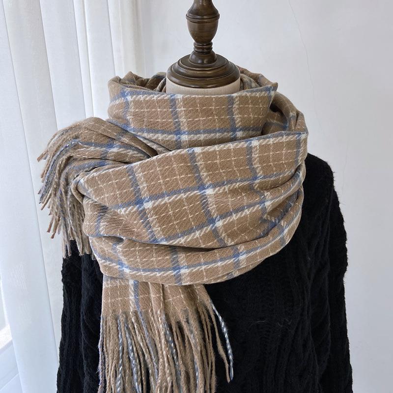 Luxury Plaid Designer Winter Women Scarf Thick Warm Tassels Shawls Pashmina Neckerchief Cashmere Lady Outdoor