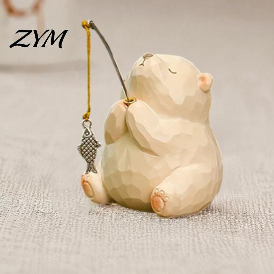 Resin Fishing Cat Frog Panda Figurines Leisure Frog/Cat/Panda/Bear Statue Ornaments, Clear Mini Vases Miniature Unique Animal Themed Home Decor