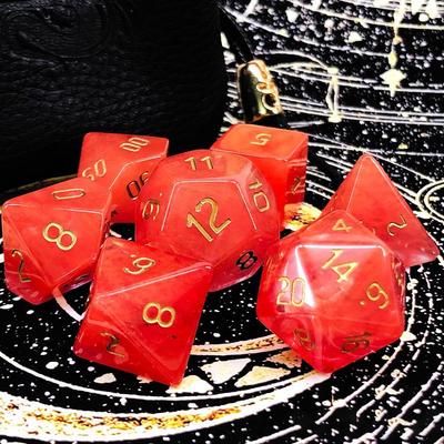 7-Piece Watermelon Tourmaline Dice Set for Tabletop RPGs