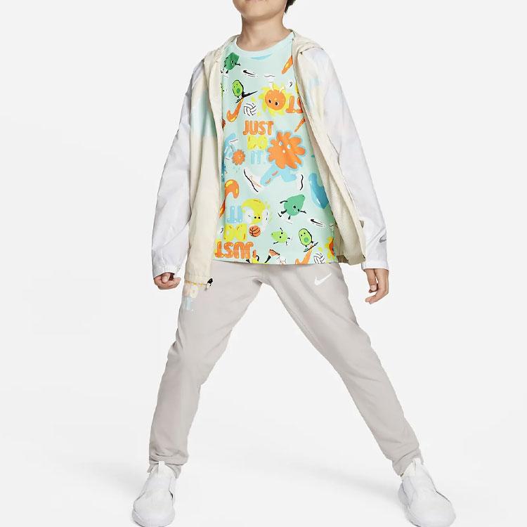 Nike SS23 Full Print Round Neck Pullover Short Sleeve T-Shirt Kids Tops White FQ0705-100