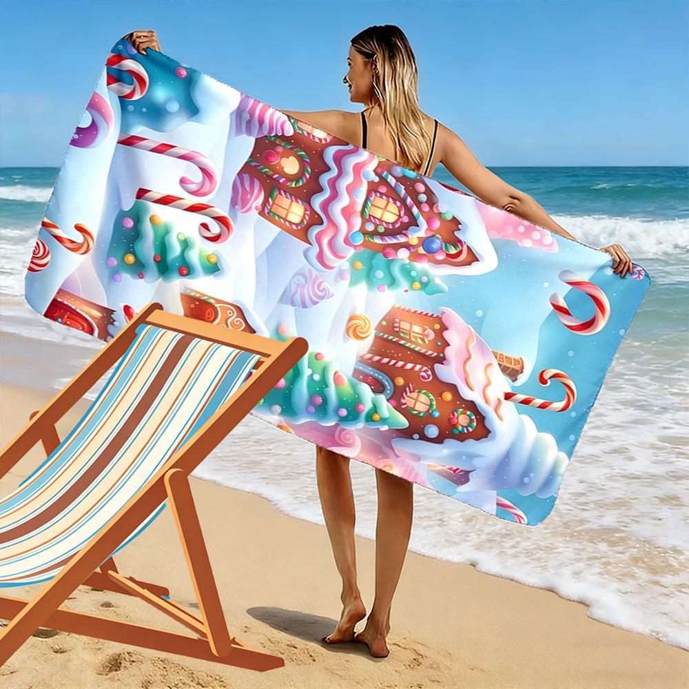 Whimsical candy wonderland Print beach towel, quick drying, suitable for travel, outdoor sports, jogging, the beach and swimming, gift