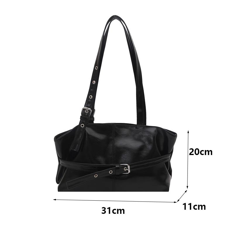 Yogodlns Belt Design Women's PU Leather Shoulder Bags Motorcycle Style Hot Girls Underarm Bag Large Capacity Female Casual Tote Handbags