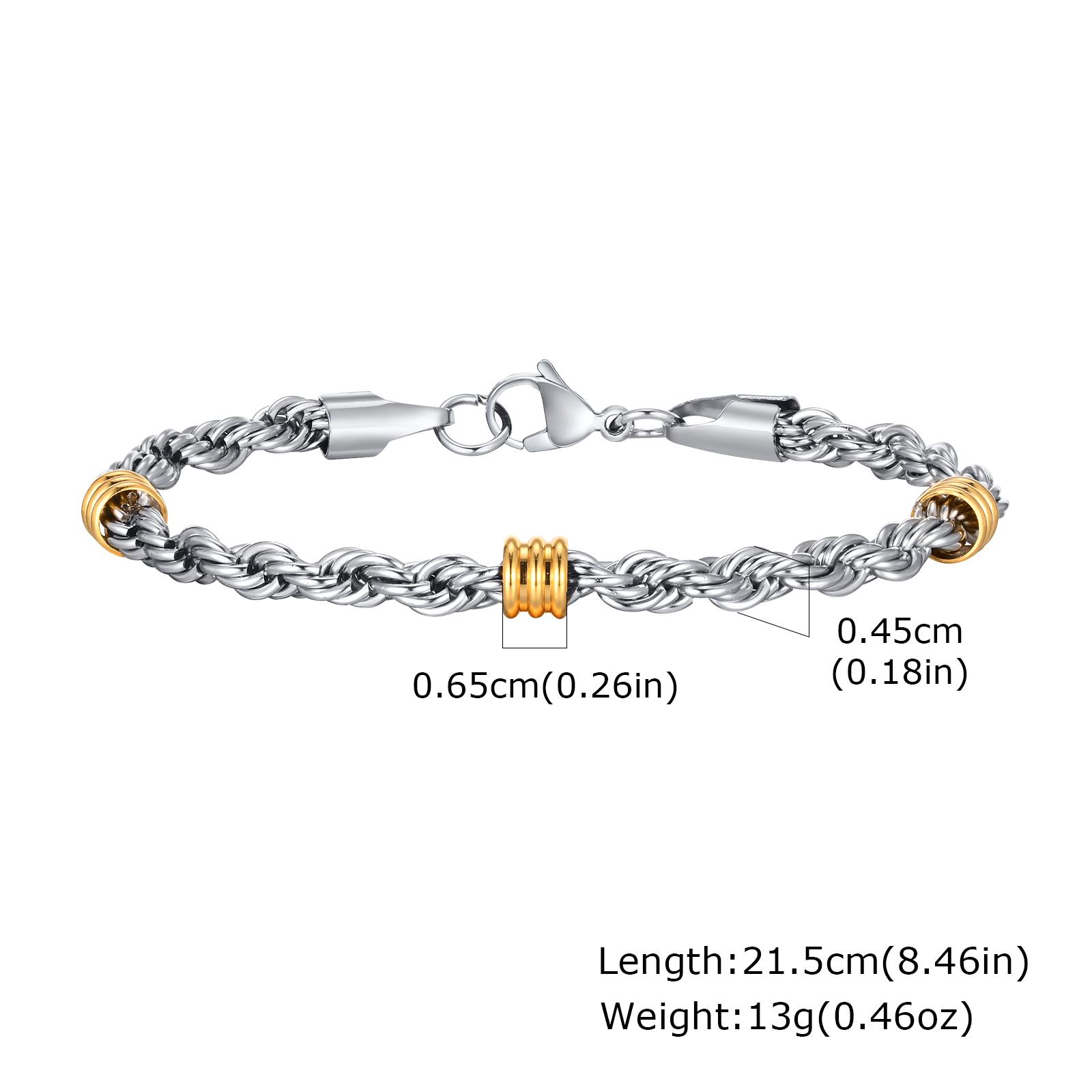 Vnox Stylish Rope Chain Bracelets with Tubes Charms,Simple Cuban Links Bracelets,Stainless Steel Trendy Fashion Writband Jewelry