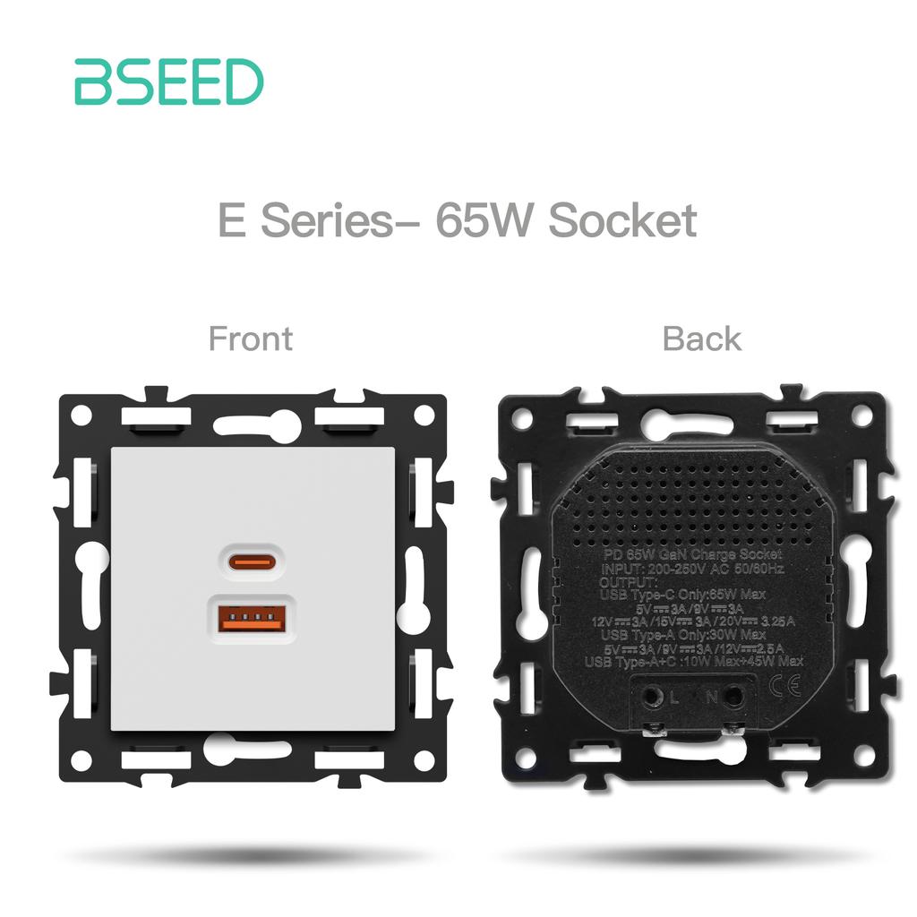 BSEED WIFI Click Switch Module Smart Light Switch Parts White Plastic Frame DIY Combination Wall Sockets USB Charge Key E-Series