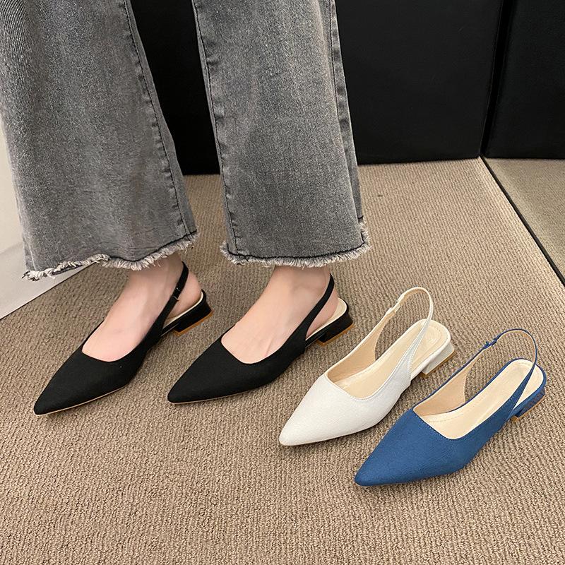 Fairy Wind Bag Head Sandals Female Low Heel Thick Heel Pointed Head Light Mouth Strap Rear Empty Single Shoes Gentle with Skirt Women's Shoes