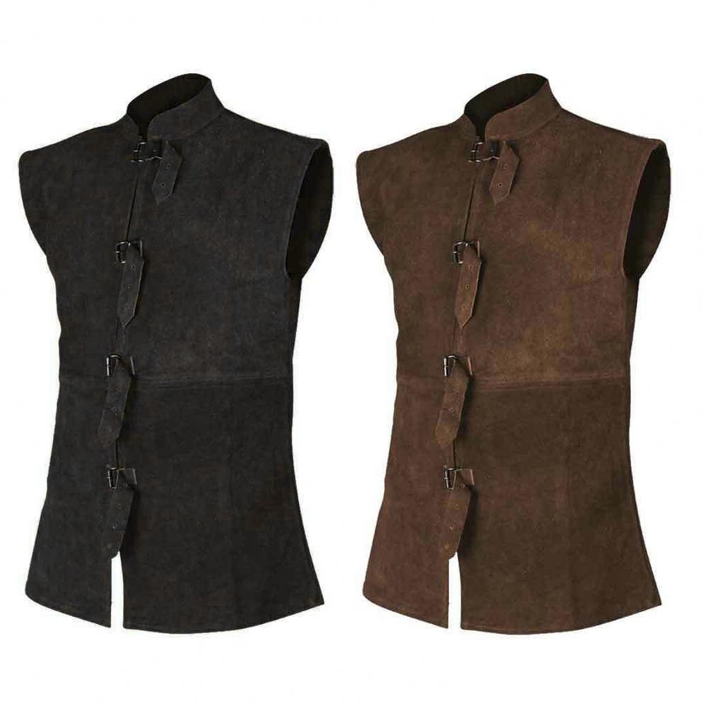 Men Waistcoat Vintage Medieval Renaissance Gentleman Satge Performance Sleeveless One Tone Stand Collar Role Play Cosplay Cos
