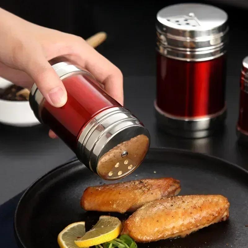 Stainless Steel Salt Spice Sugar Pepper Flavour Bottles Shaker, Airtight, Rotatable Seasoning Shaker, Kitchen Gadget