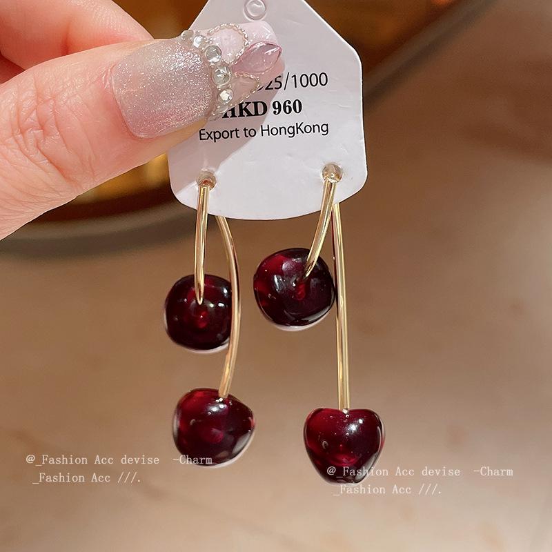 Retro Kirschharz Ohrstecker - Silbernadel, Nischendesign, Leichte Luxusmode