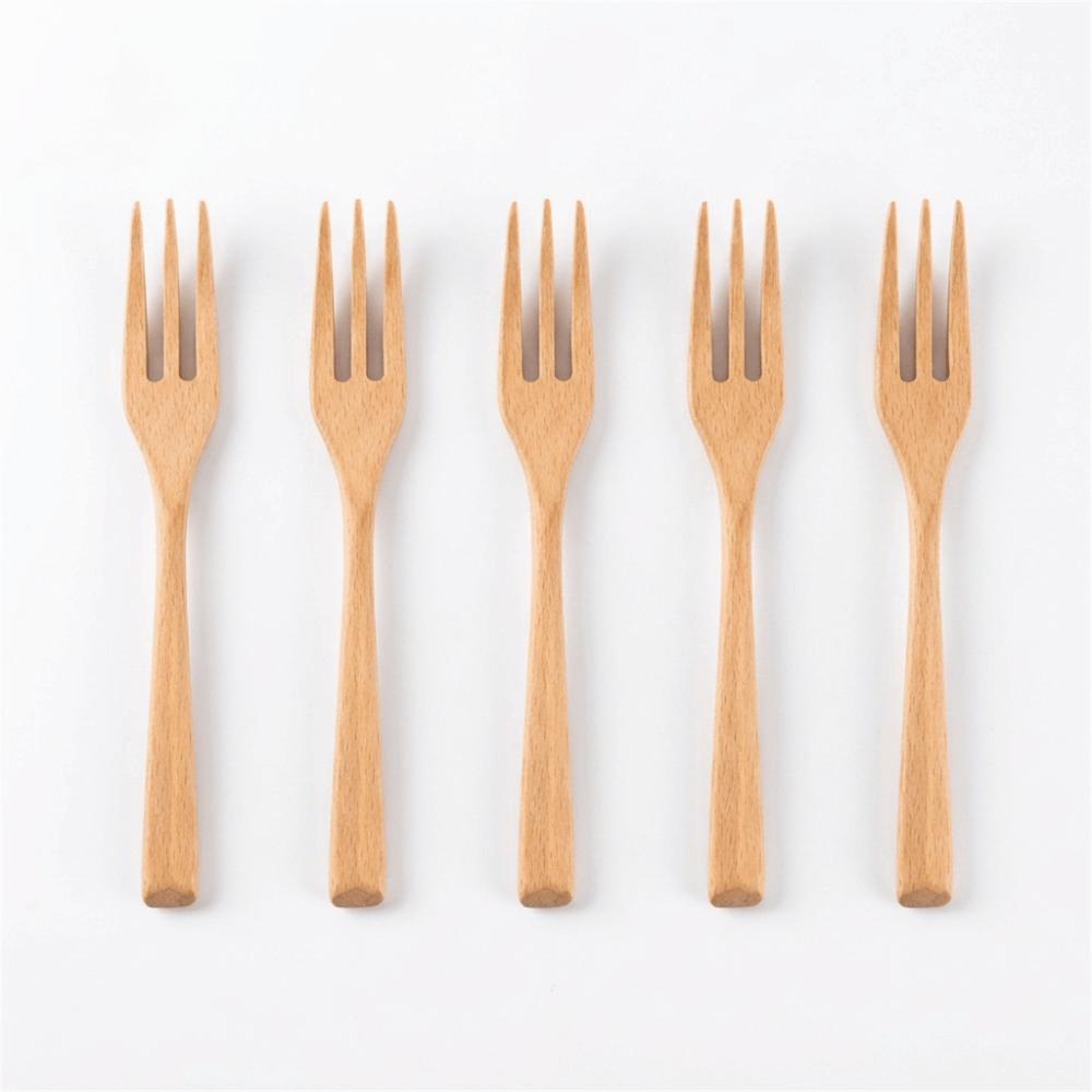 5Pcs Polished Salad  Forks Wood Dinner Flatware Reusable Long Handle Forks  Home