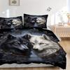 3pcs Wolf Pair Bedding Set Soft Polyester Down Comforter Cover and Pillowcases,Home Decoration All Seasons(No Insert) S0819107