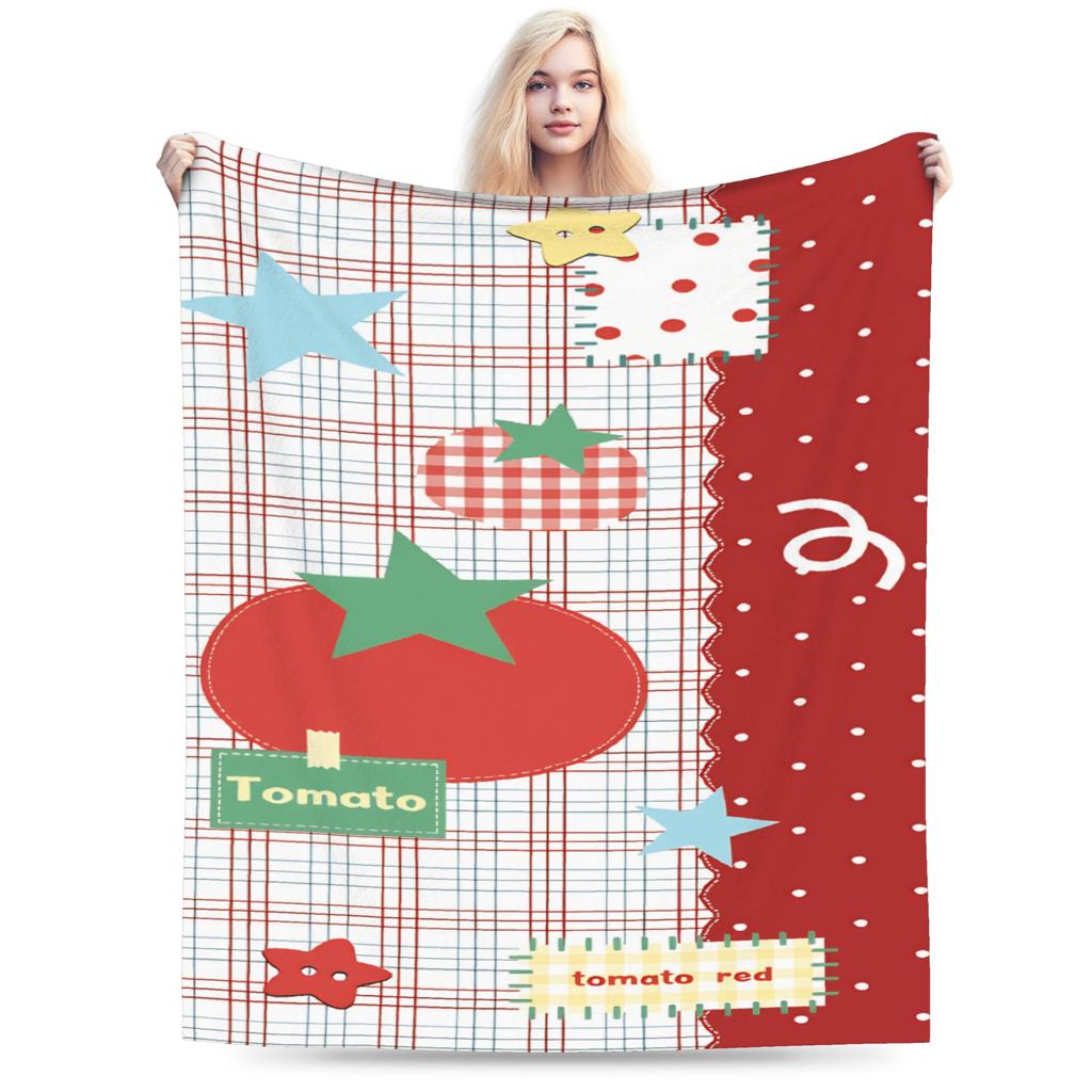 Tomato - Red Background Throw Blanket Soft Comfy Novelty Blanket For Living Room Plane Travel Flannel Bedspread Bed Cover
