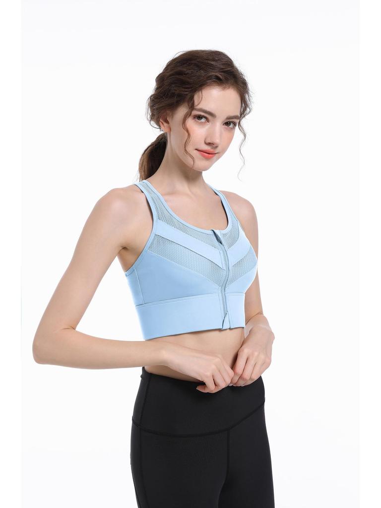 High-Impact Front Zipper Sports Bra with Fixed Cup