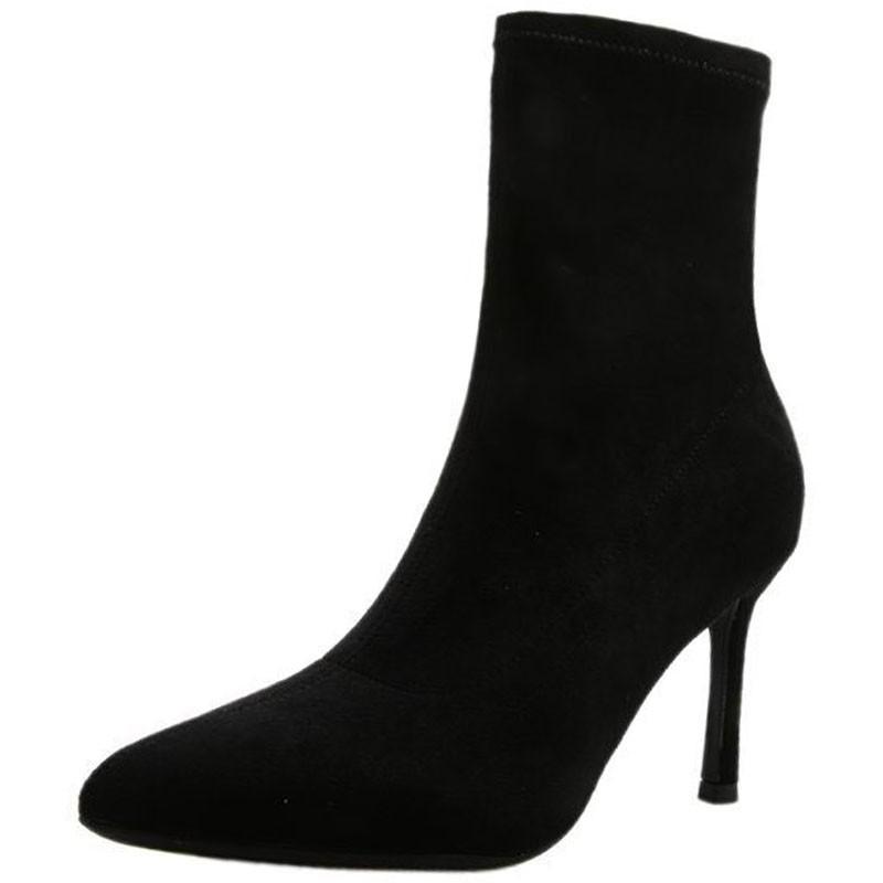 Pointed Toe Women Sock Short Boots Fashion Slip On Shoes Autumn Winter Thin High Heel Women's Ankle Booties