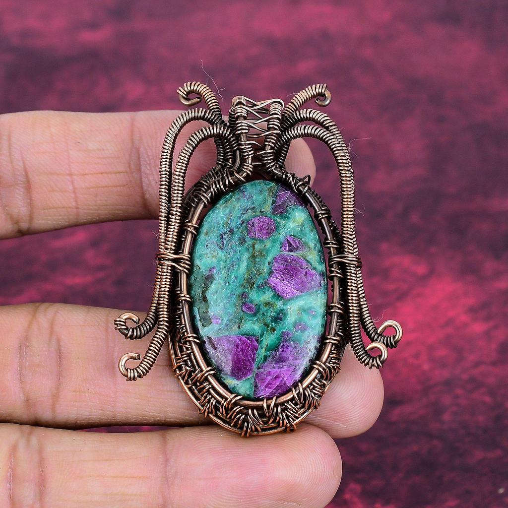 Ruby Fuchsite Pendant Copper Wire Wrapped Pendant Handmade Gemstone Pendant Copper Wire Jewelry
