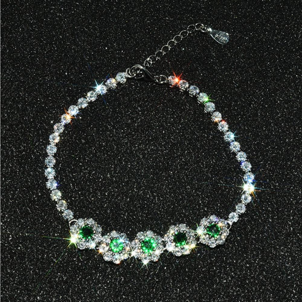 Elegant Snowflake Bracelet with Full Diamonds Claw Chain Design Color Gemstone Womens Jewelry
