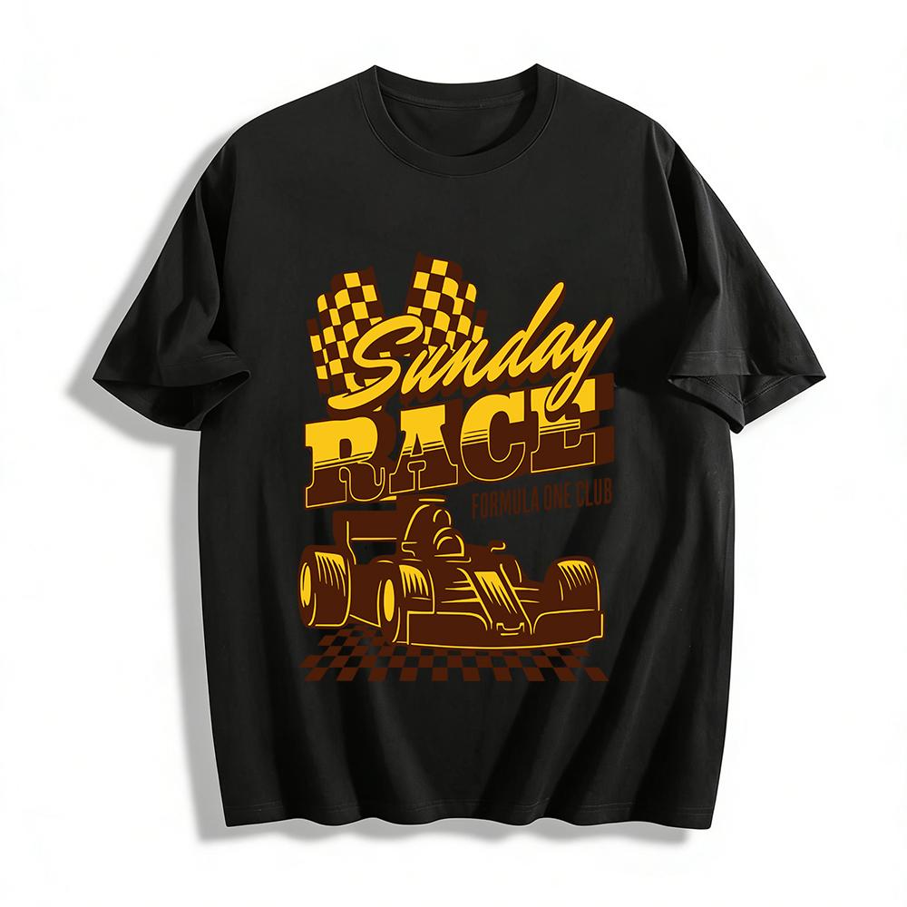 

Sunday Race Formula One Club Print T-shirt, Trendy Casual Loose Fit Top For Racing Fans Pure cotton T-shirt XXS
