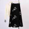 Heavy Industry Embroidery Sequins Velvet Plus-Size Black A-line Winter Skirt