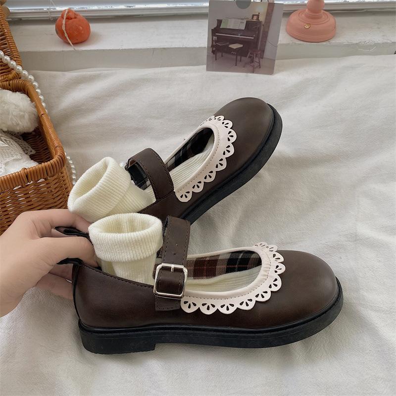 Fashion Lace Princess  Cute Lolita Shoes Student Uniform Shoe Retro Sweet Girls Vintage Black Brown Gothic Round Toe Loafers