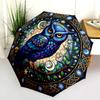 Flower Owl  pattern, automatic folding umbrella, portable and foldable design, 8 ribs, a Christmas or birthday gift.