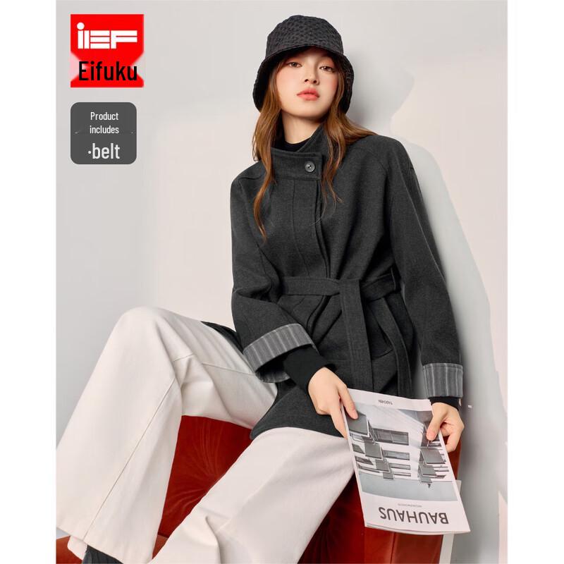 

IEF 2025 Зимнее пальто средней длины в корейском стиле из смесовой шерсти One Size