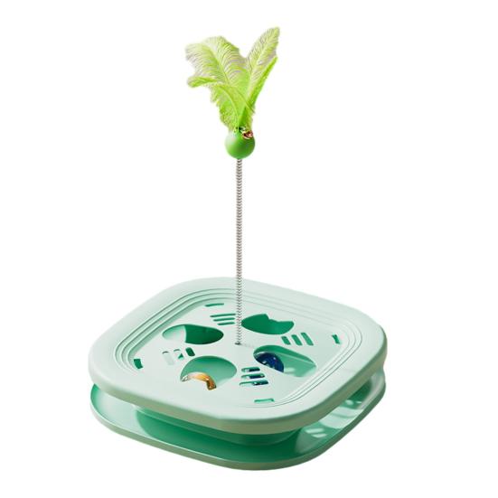 Interactive Cat Enrichment Toy Cat Maze Box with Track Balls Feather Teaser Wand Multi-Functional Puzzle Toy for Indoor Cats Entertainment