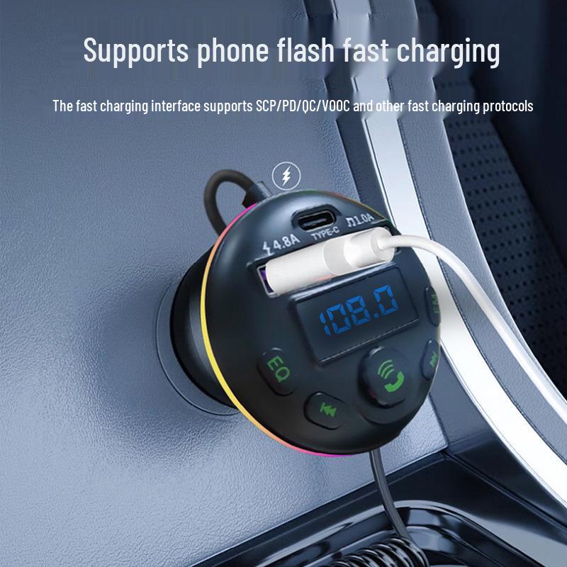 Q21 Bluetooth FM Transmitter mit Spiralkabel & QC3.0 PD20W Schnell-Autoladegerät