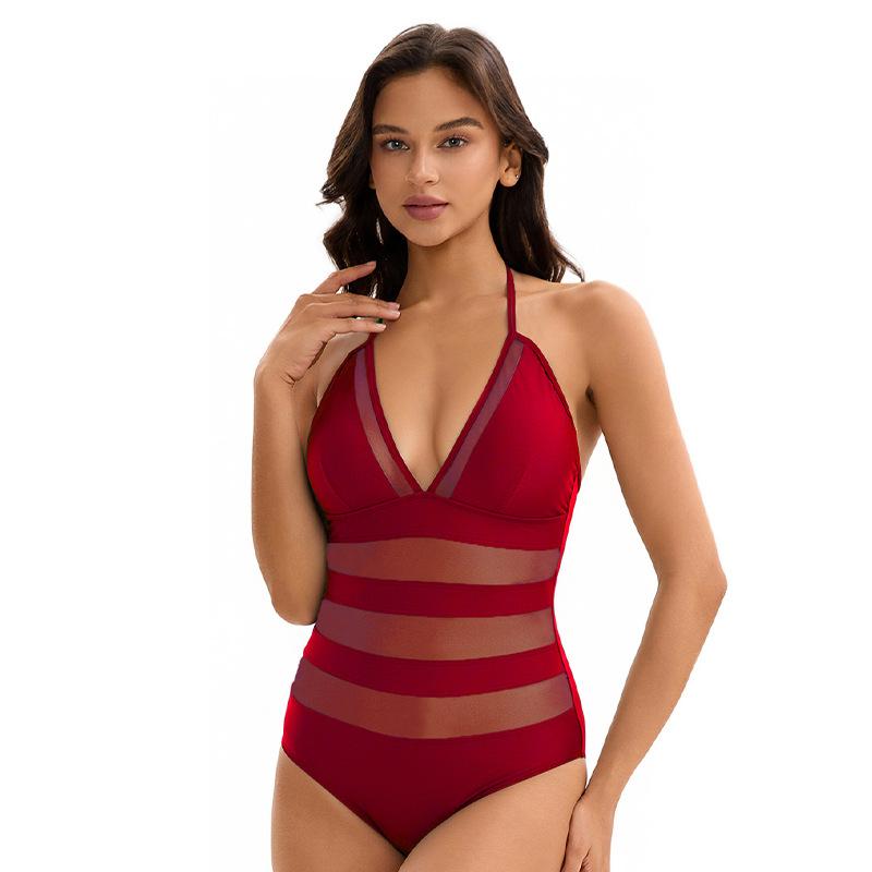 Costume da bagno intero sexy a triangolo da donna 1011 nuova moda e sottile tinta unita rete Europeo e Americano