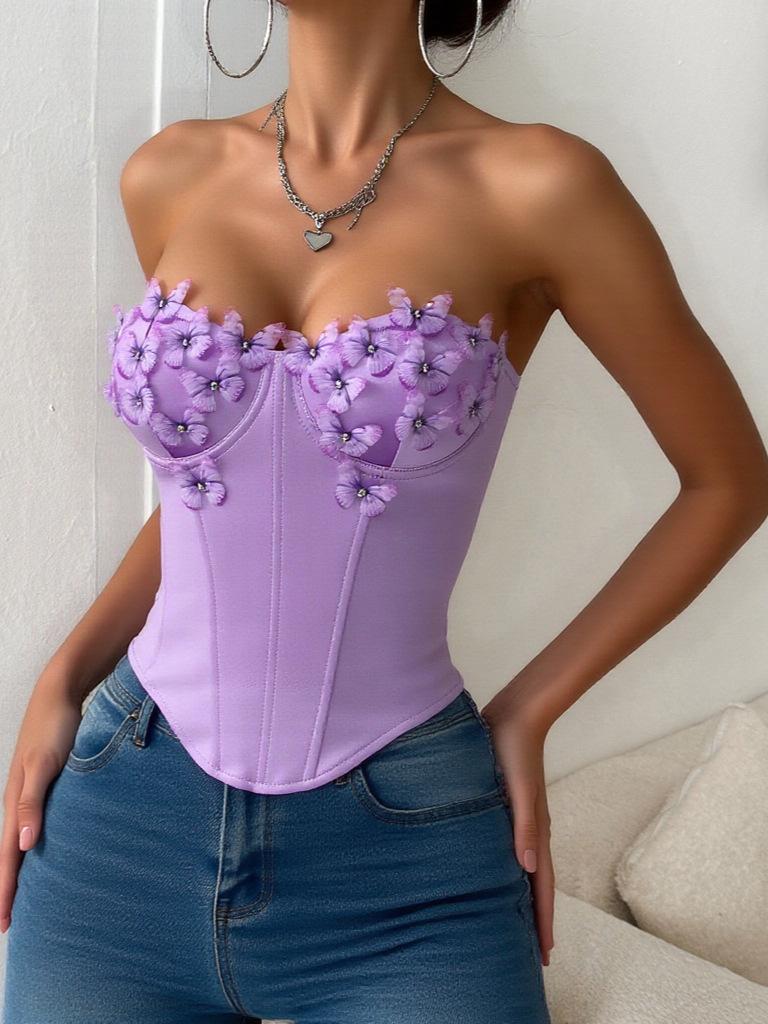 Diamond Cross Fishbone Satin Corsage Bandeau Top