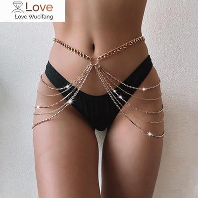 Sexy cintura a catena con strass a strati, catena per il corpo, gioielli alla moda per le donne, accessori per feste rave festival