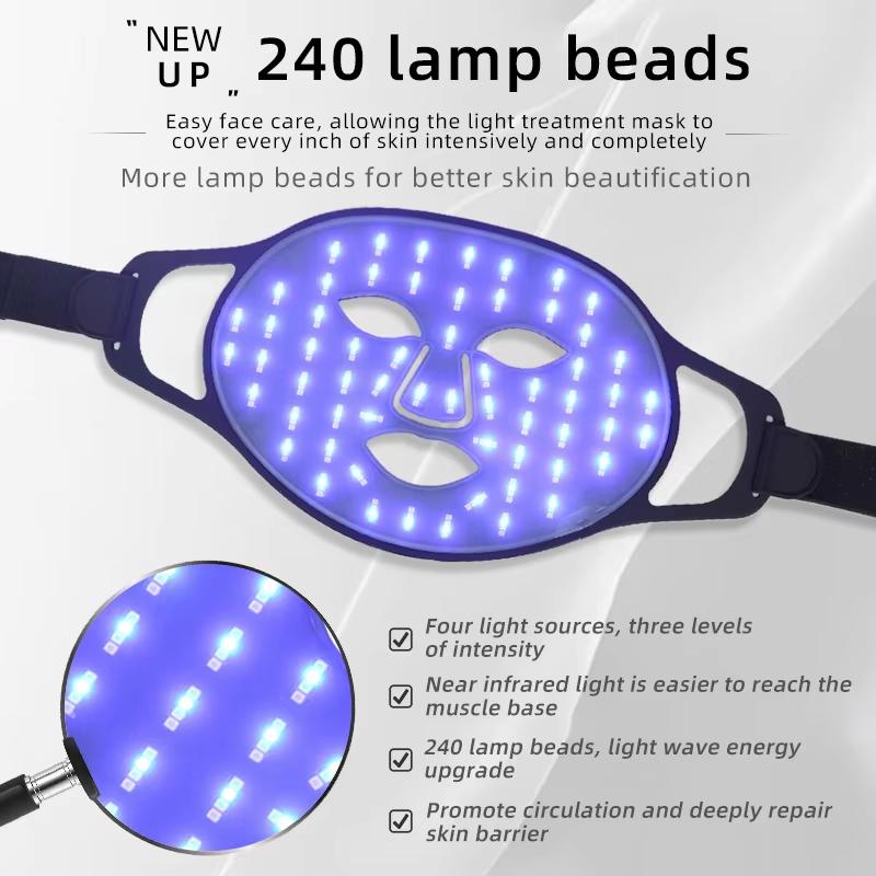 4 Color LED Face Mask with 240 Beads Photon Therapy, Oil Control & Skin Brightening, Reduces Wrinkles & Acne Care for Facial Rejuvenation