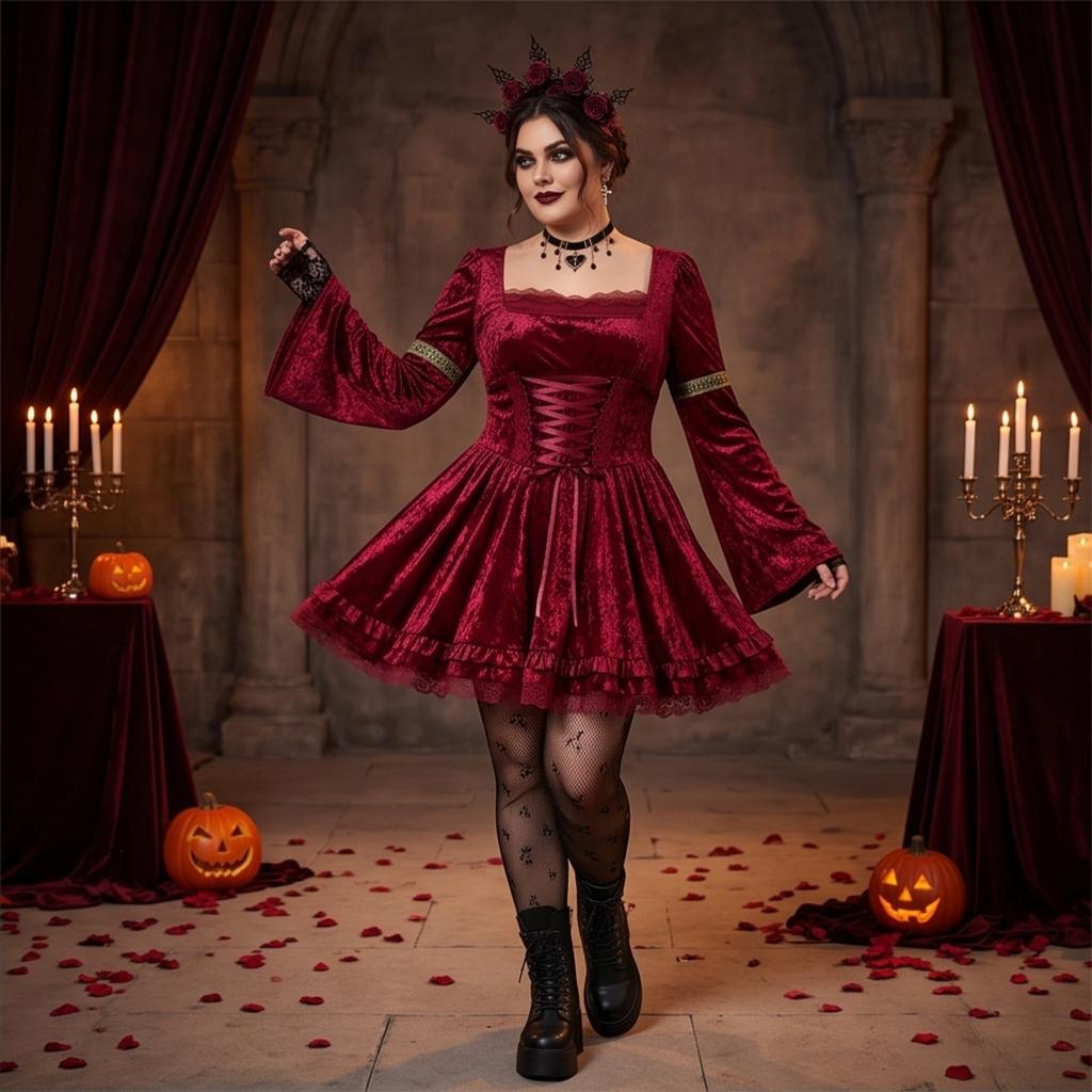 Women's Gothic Lace Devil Costume Dress for Halloween