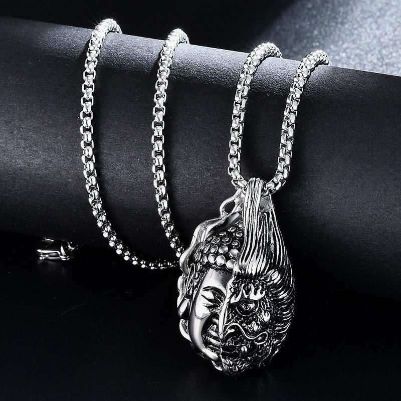 New Fashion Half Buddha Half Demon Retro Pendant Good and Evil One Thought Necklace Jewelry