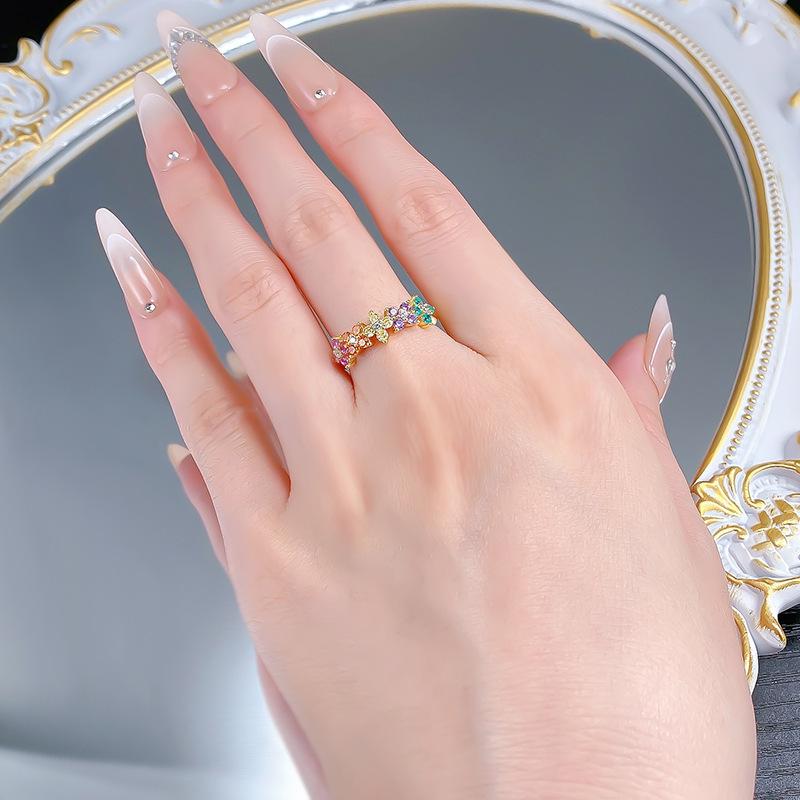 Zhuozhifan S925 Silver Dopamine Camouflage Colored Diamond Ring - Light Luxury Fashion Style