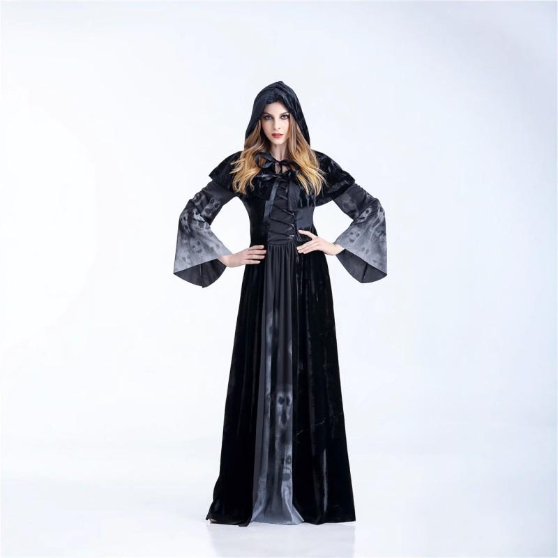 Adult Halloween Witch Devil Costume Horror Skull Long Dress Vampire Role Play Outfit Stage Party