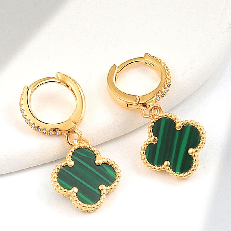 Womens Four Leaf Clover Earrings 18K Gold Plated Red Agate Luxury Fashion Jewelry