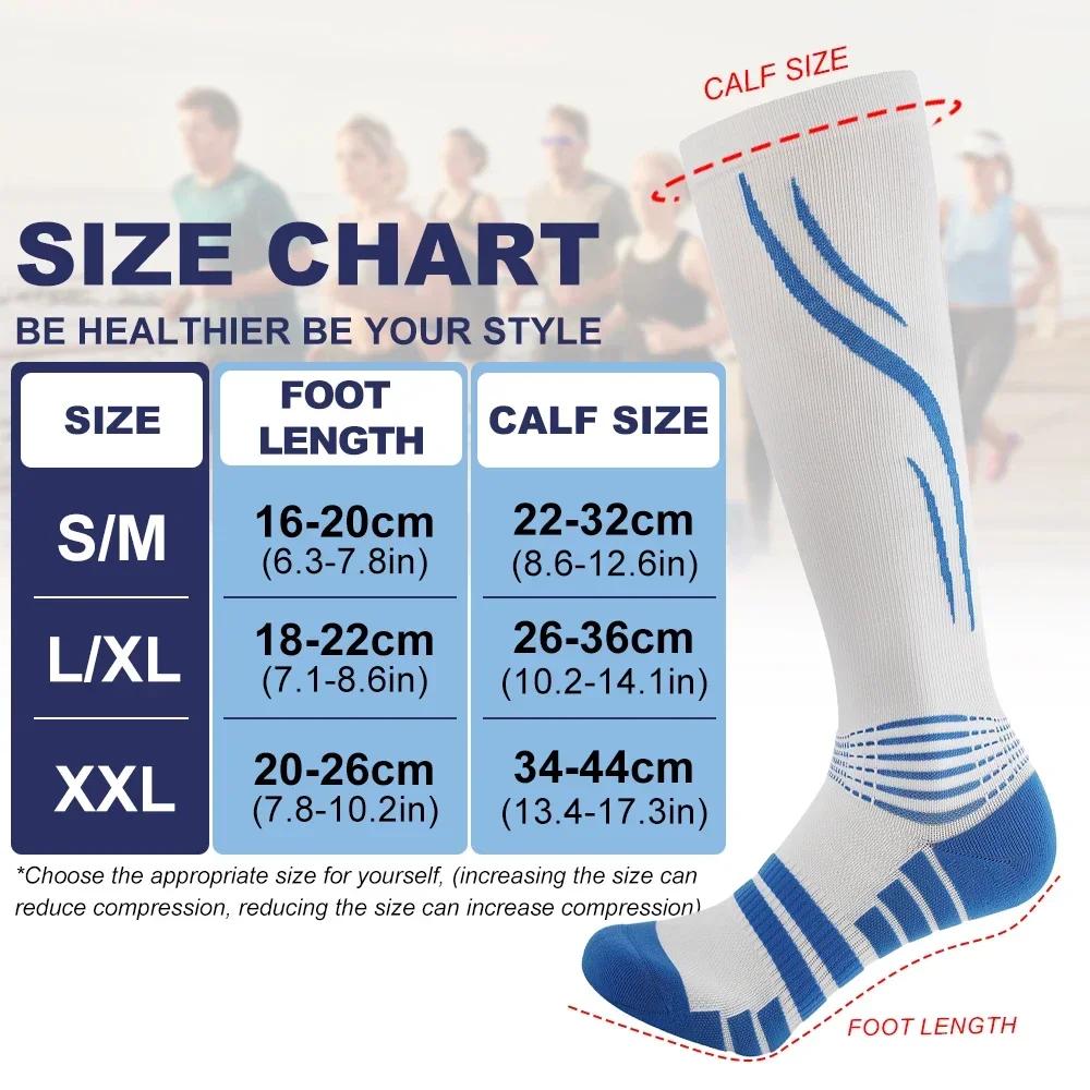 1 Paar Kompressionsstrümpfe für Damen und Herren Zirkulation 20-30 mmHg, Bestens für Laufen, Sport, Wandern, Reisen, Flug, Krankenschwestern