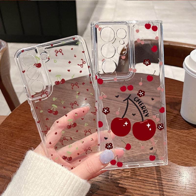 Little Cherry Pattern Phone Case For Samsung Galaxy S26 S25 S24 S23 Ultra S22 Plus S24 S21 FE S25Edge Transparent Soft TPU Cover
