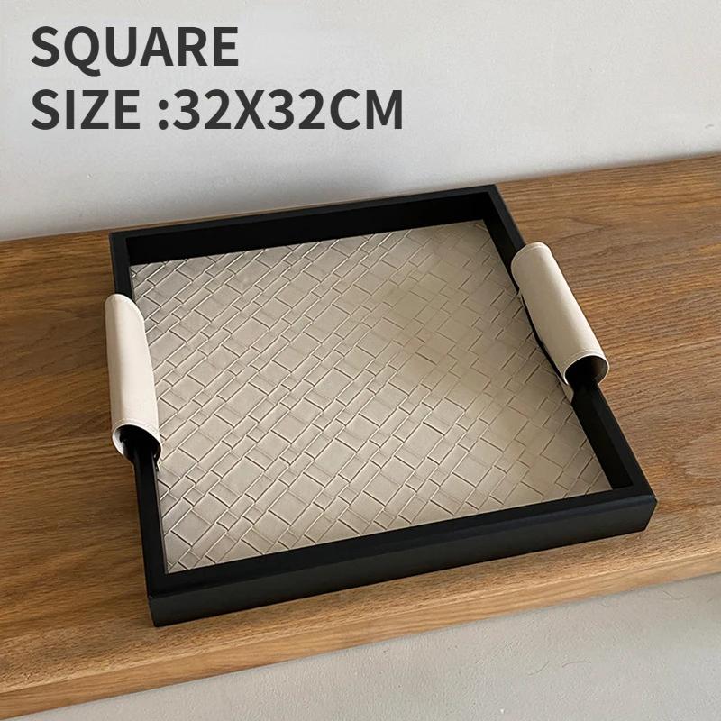 

Solid Wood Leather Tray Perfume Jewelry Ring Cosmetic Storage Box Living Room Decorative Ornaments Organizer Home Storage Trays