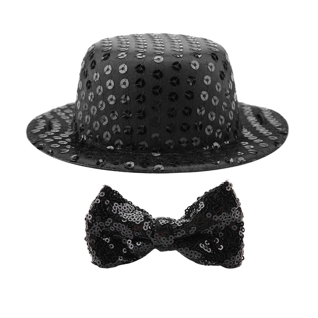 Fashionable Birthday Party Pet Dogs Cats Black Sequin Hat Cap Bow Tie Set Pet Supplies