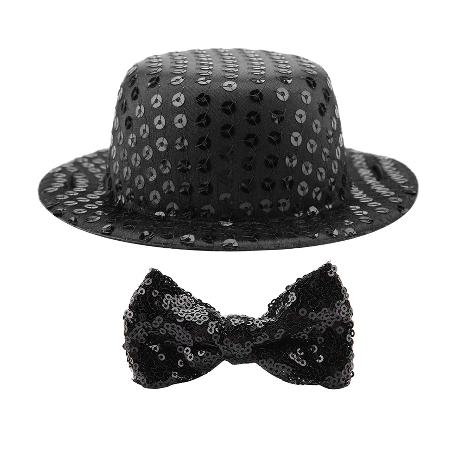 

Fashionable Birthday Party Pet Dogs Cats Black Sequin Hat Cap Bow Tie Set Pet Supplies