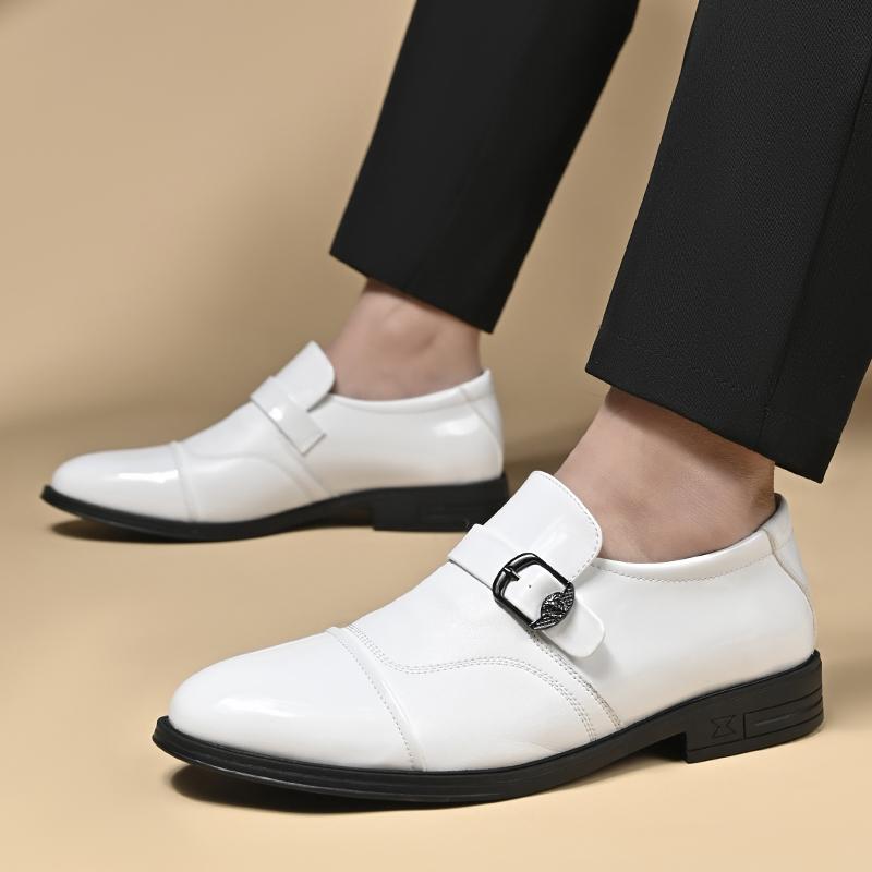 Fashion Italian Buckle Loafers Man Slip on Dress Shoes Stylish Leather Casual Shoes Elegantes Male Business Shoes Leisure Walk Footwear