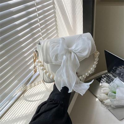 Modische Spitzen-Schleife Einzel-Schulter-Handtasche, Koreanischer Feen-Eleganter Stil Perlen-Umhängetaschen, Vielseitig für Pendeln und Bankette
